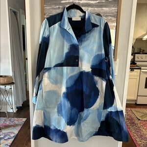 Women’s Blue Watercolor Button-Front Dress